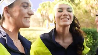 Runner pussies stacked and fucked in foursome