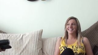 British babe Sally Jo tricked into sucking nerd cock