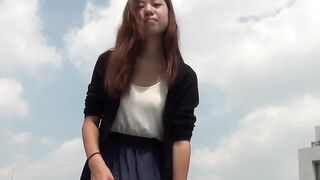 Japanese girls with big boobs take off their pants in public