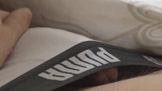 Skinny twink Markus licking his own dick while jerking off