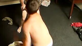Skinny butt buddies in undies have a freaky wrestling match