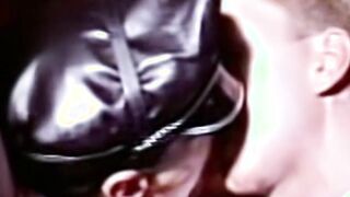Submissive stud receives blowjob in retro threesome