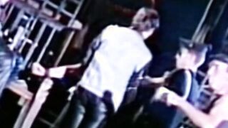 Submissive stud receives blowjob in retro threesome