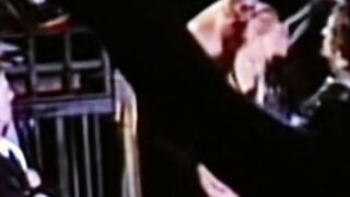 Submissive stud receives blowjob in retro threesome