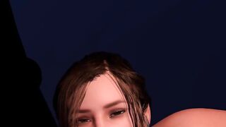 3D Brunette Deepthroating a Huge Dick