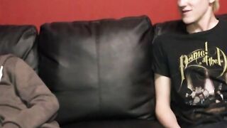 Hot blonde skinny dude gives off amazing blowjob till he moans