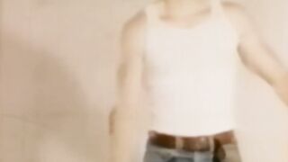 Vintage muscle gay in jockstrap solo jerking off and cums