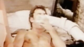 Vintage muscle gay in jockstrap solo jerking off and cums