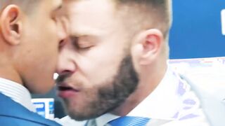 Suit and tie Bastian Karim and Diego Reyes bareback fucking