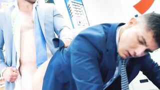Suit and tie Bastian Karim and Diego Reyes bareback fucking