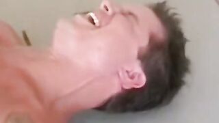 Horny mature guy tied up and tickled hard by two friends