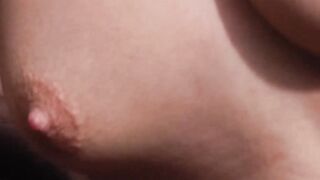 Redhead babe with natural tits fucks older man outdoor