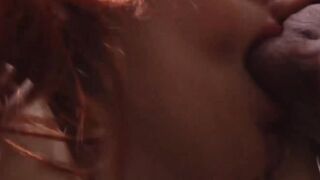 Redhead babe with natural tits fucks older man outdoor