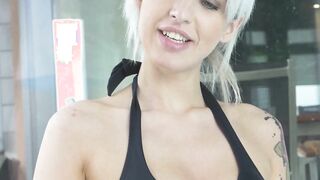 Tattooed Euro babe Mia Lei doggystyle fucked by the pool