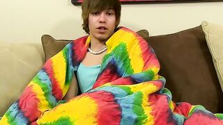 Emo twink jacking off his uncut cock and ass dildoing