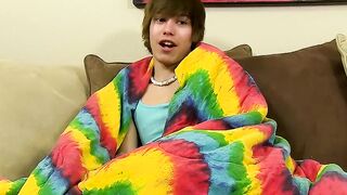 Emo twink jacking off his uncut cock and ass dildoing