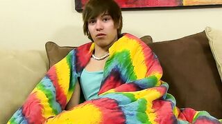 Emo twink jacking off his uncut cock and ass dildoing