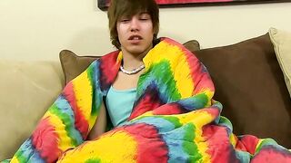 Emo twink jacking off his uncut cock and ass dildoing