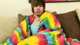 Emo twink jacking off his uncut cock and ass dildoing
