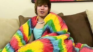 Emo twink jacking off his uncut cock and ass dildoing