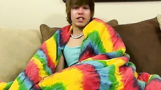 Emo twink jacking off his uncut cock and ass dildoing