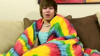 Emo twink jacking off his uncut cock and ass dildoing