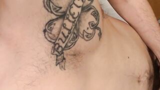 Solo masturbation with an inked twink with a hairy cock