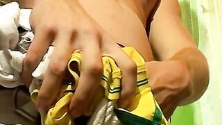 Good looking young guy in boxers plays with his hard cock