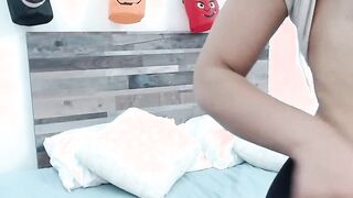Small tits blonde in glasses toying herself on webcam