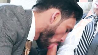 Man in suit Javi Gray doggystyle analfucked by Ricky Blue