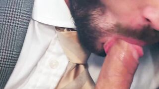 Man in suit Javi Gray doggystyle analfucked by Ricky Blue