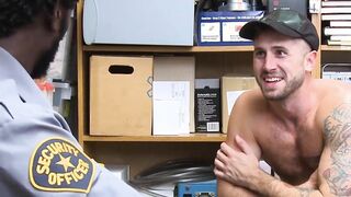 Tattooed hunk riding officers massive black dick