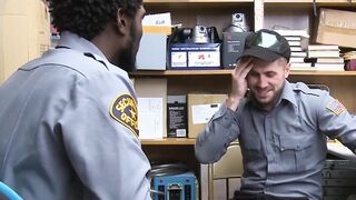 Tattooed hunk riding officers massive black dick