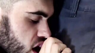 Bearded amateur deepthroats his dominant lovers hairy dick
