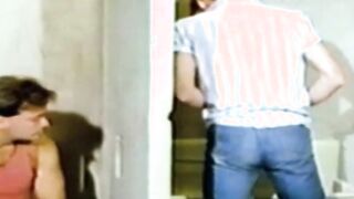 Classic gay stud shows his deepthroating skills in toilet