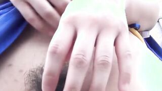 Adorable Japanese babes enjoy showing their hairy pussies