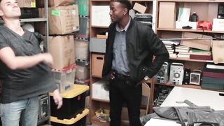 Cute offender gets to ride mall cops enormous black cock