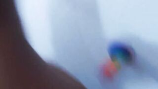 Ebony teen fucks dildo on the wall on webcam
