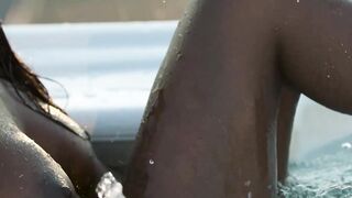 Petite black teen model posed outdoor