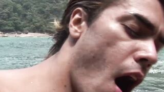 Hardcore latino jock creampied after bareback on the beach