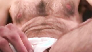 Nasty looking old guy takes his big dick and jerks off