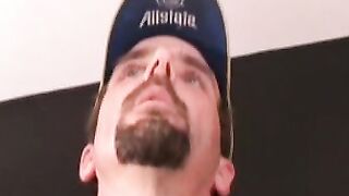 Nasty looking old guy takes his big dick and jerks off