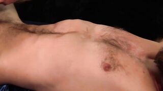 Pierced gay jerked off after fetish ball sack massage and BJ