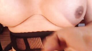 Shemale in stockings with garters jerks