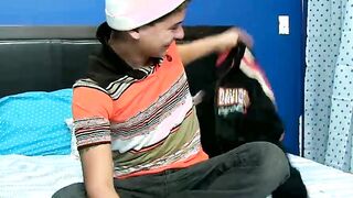 Naughty twink jerks off his hard dick and dildoing his ass