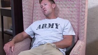 Sexy ass army hunk Tristan wanking his fat cock for you