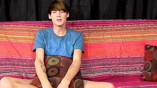Sexy skinny twink Elijah White jerking cock after interview