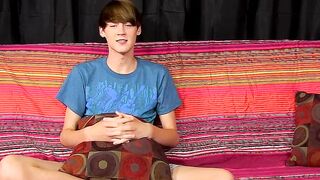 Sexy skinny twink Elijah White jerking cock after interview