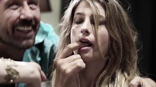 Busty MILF encourages teen stepdaughter to fuck roughly