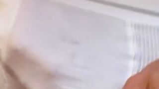 Skinny homo in white underwear tugs his big dick solo